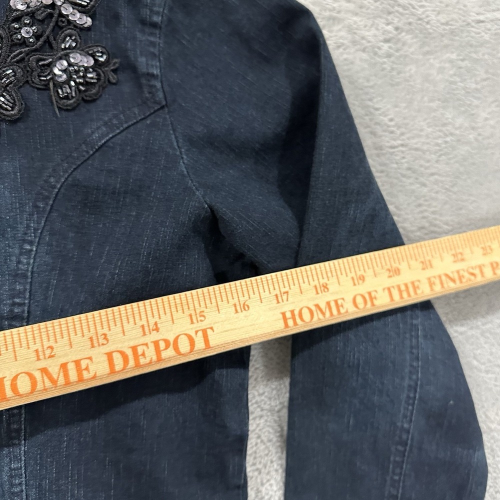 Dark Denim Embellished Peplum Jean Jacket - Picture 5 of 7
